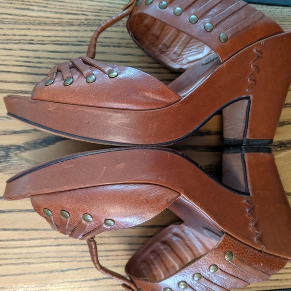Frye Leather Wedge Slides in Brown - Picture 7 of 10